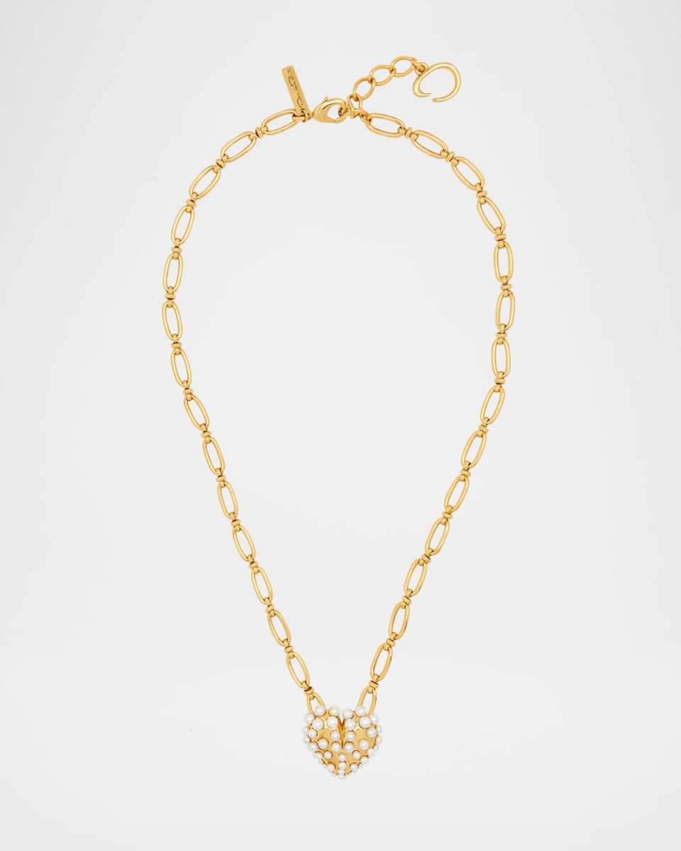 Pearly-Set Heart Pendant Necklace